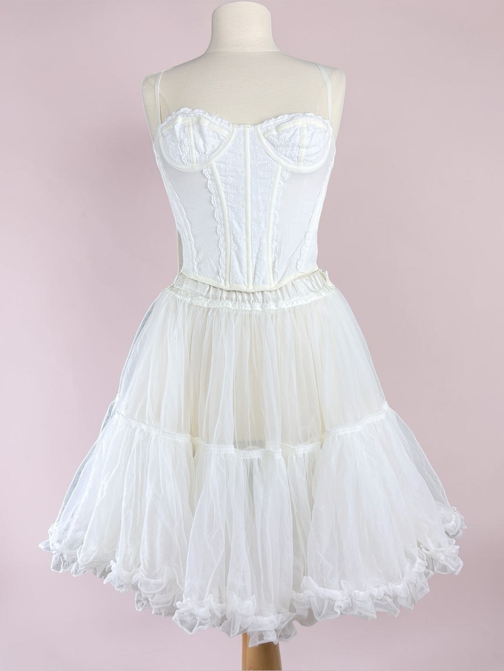 Vintage Merry Modes Cream Tulle Bridal Petticoat Crinoline Skirt Tiered Dance